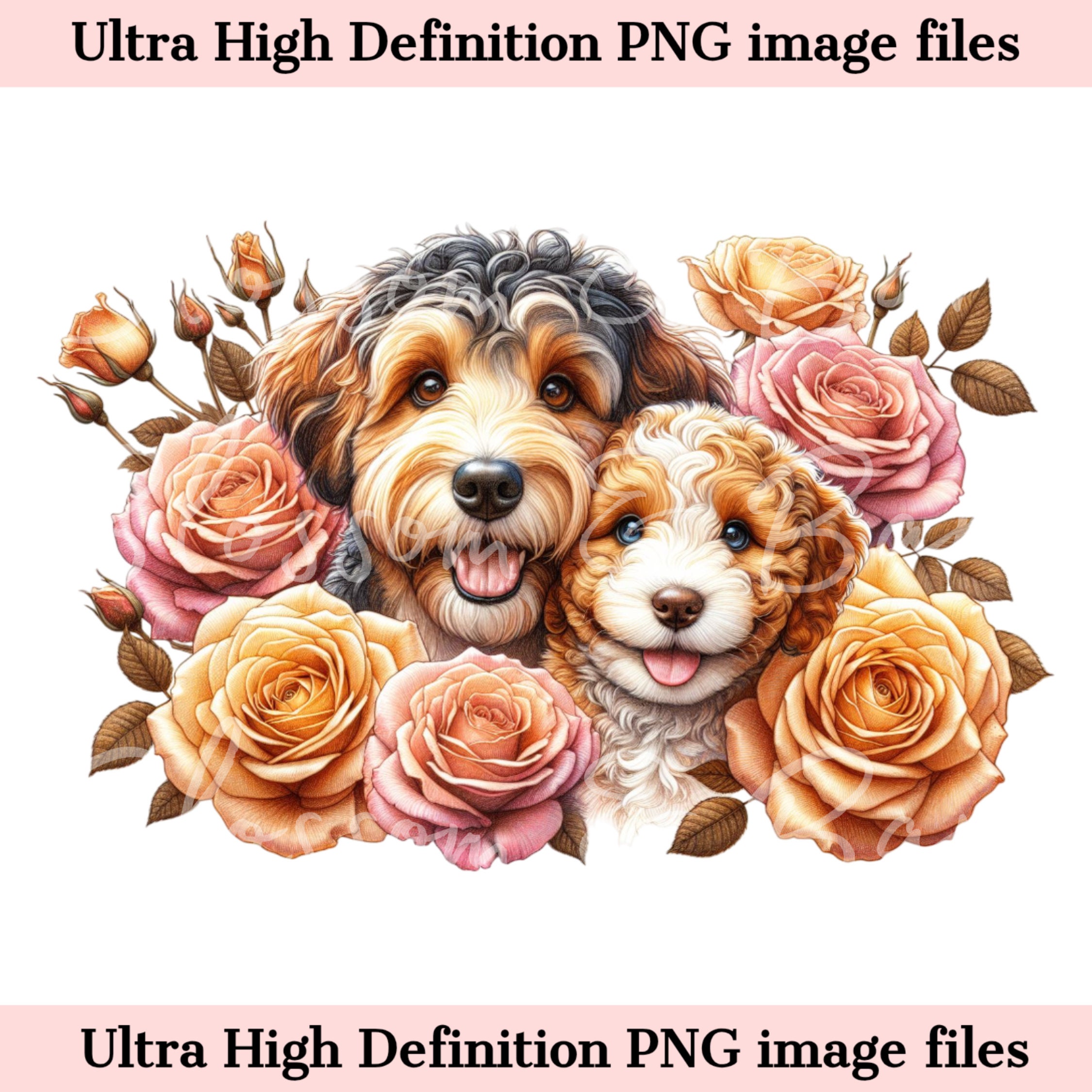 Digital Aussiedoodle PNG Mom and Puppy PNG Dog Art - Cute Aussie Doodle ...