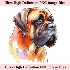 Retrato de perro en acuarela PNG de mastín italiano digital - Descarga para sublimación de camisetas de mamá de perro Cane Corso - Seguro para uso comercial