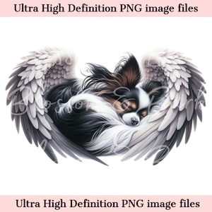 Digital Papillon PNG Dog Memorial PNG, Retrato de mascota con alas de ángel PNG Descarga instantánea para Angel Dog Funeral, Sublimación de duelo