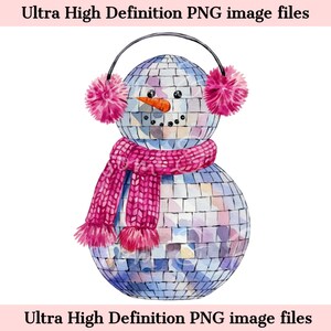 Digital Disco ball Snowman PNG Pink Girly Christmas PNG - Holiday Clip Art Download for Journaling, Digital Pinkmas File - Commercial
