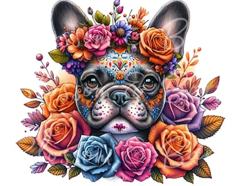 Digital Frenchie PNG Giorno dei morti png - Carino toro francese Cane PNG Download istantaneo per Halloween Camicia Sublimazione Clip Art per mamma cane