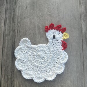 Posavasos con forma de gallina, base de ganchillo hecha a mano, 100% algodón.