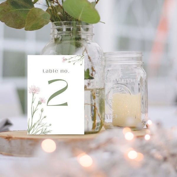 Wedding / Party Table Number / Flower / Garden / Nature / Wildflower / Editable Template - JustynaTStationery - Code - JustynaTStationery2