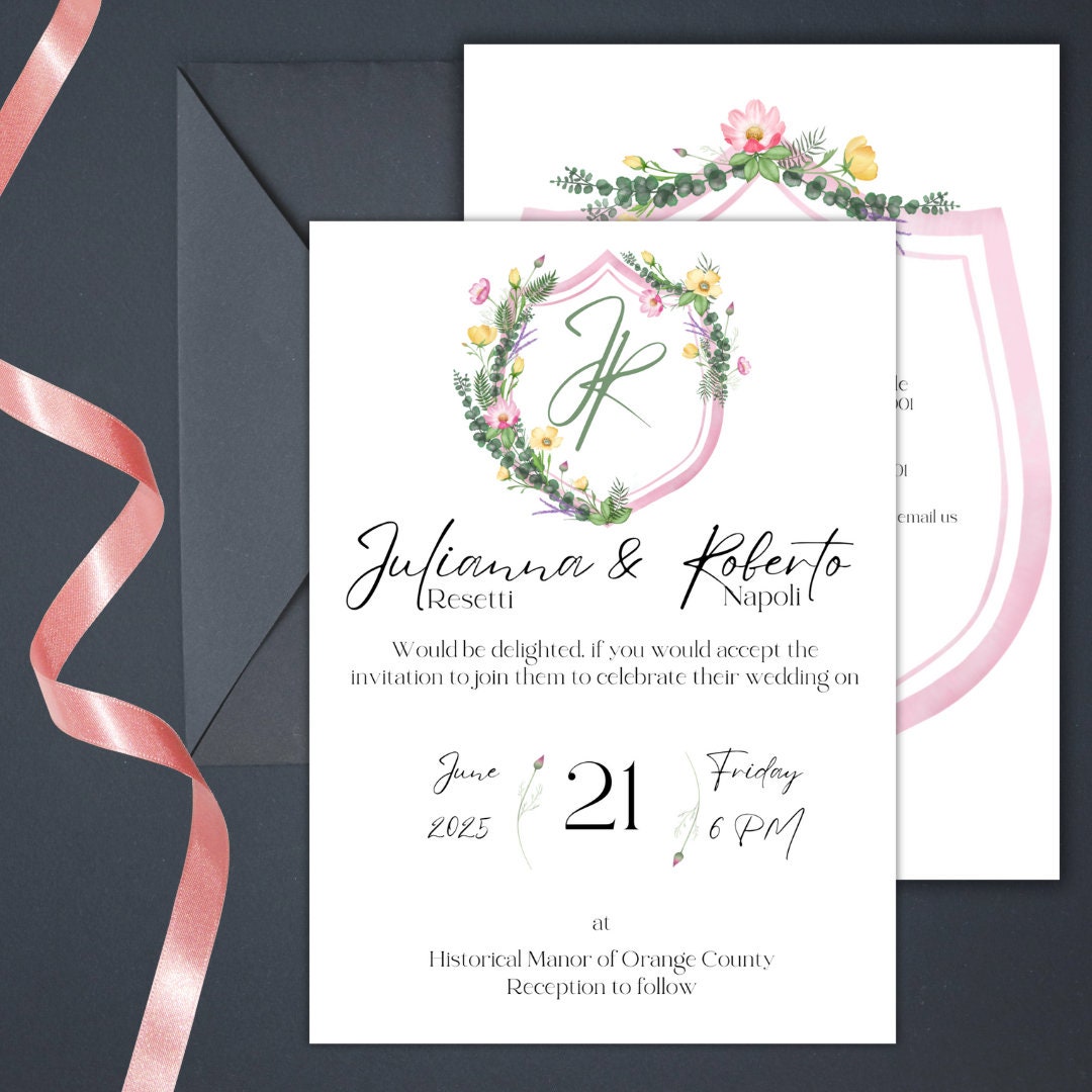 Instant Download Wedding / Party Invitation / Flower / Crest