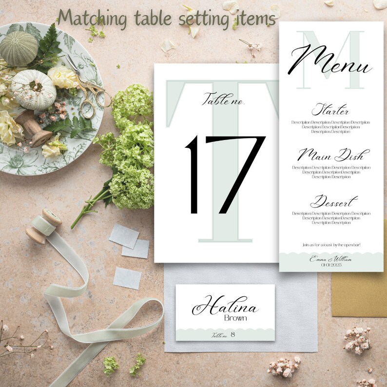 Instant Download - Wedding / Party Table Number / Green Calligraphy ...