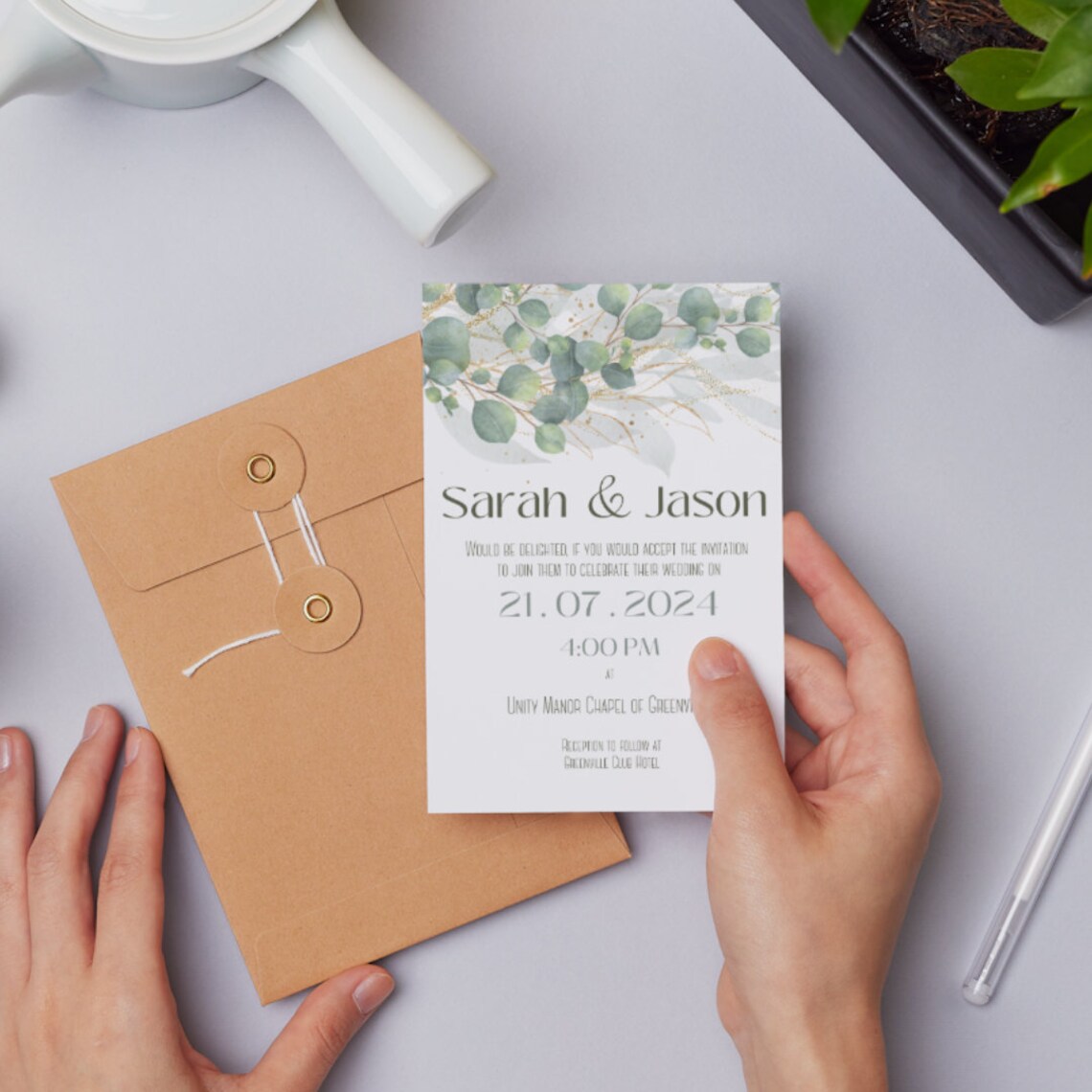 Instant Download Wedding / Party Invitation / Green / Gold