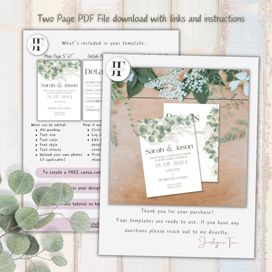 Instant Download Wedding / Party Invitation / Green / Gold