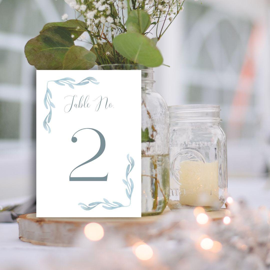 Instant Download - Wedding / Party Table Number / Blue Leaves / Crest ...