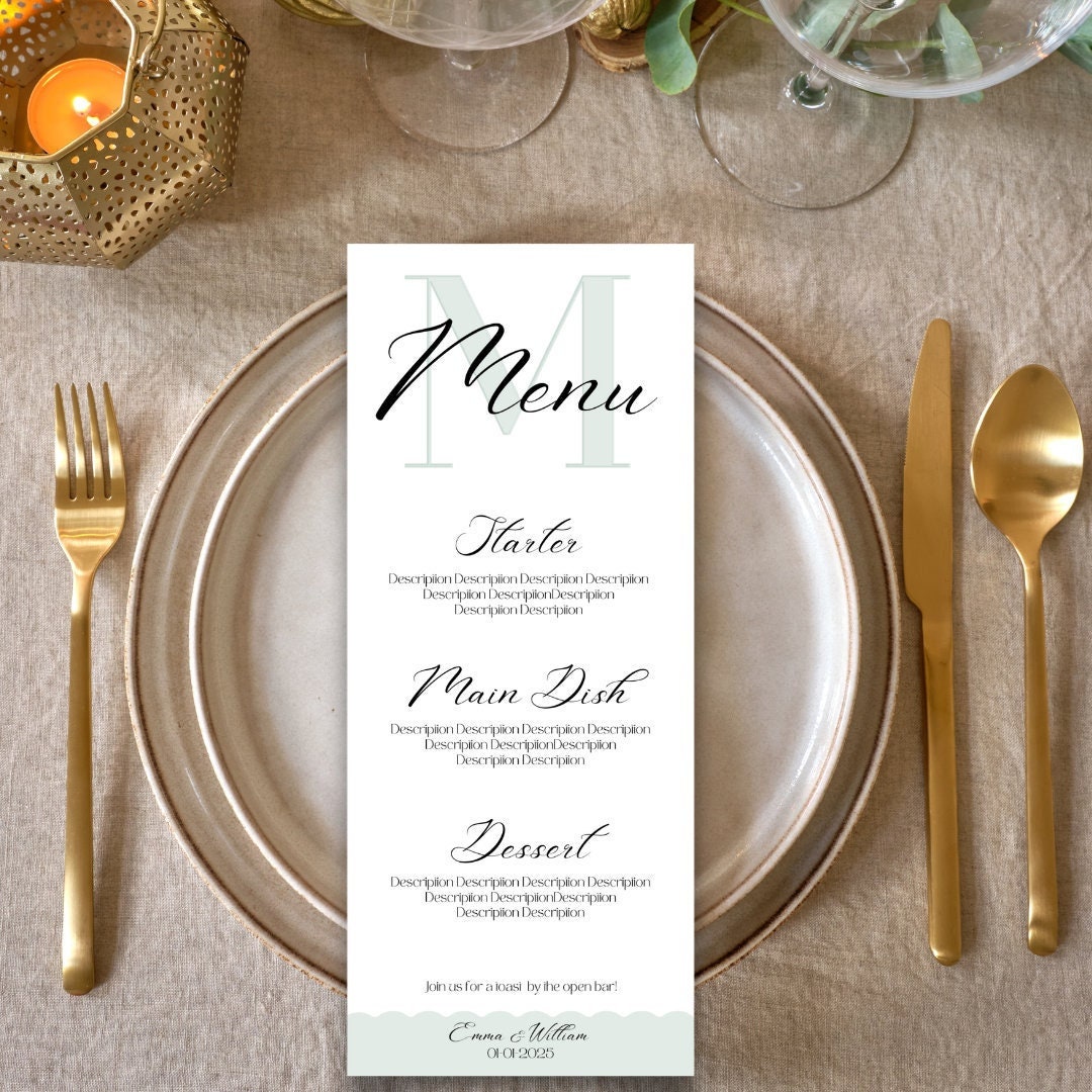 Instant Download - Wedding / Party Menu Card / Green Calligraphy ...