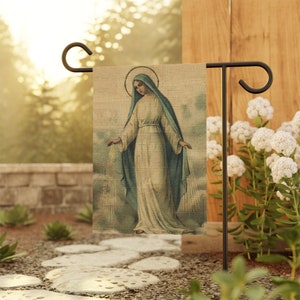 Stendardo cattolico, Beata Vergine Maria, Nostra Signora, Beata Madre, Ave Maria, Cristianesimo, Regalo, Biglietto di preghiera vintage, Stendardo per giardino e casa