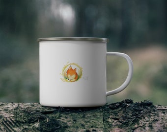 Fox Mug, Red Fox Enamel Camping Mug, Prairie Theme, Cute Fox Animal, ORIGINAL ILLUSTRATION | White Background