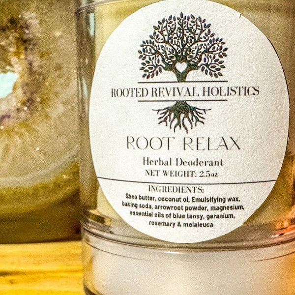 Rooted Revival 'Root Relax' Natural Herbal Deodorant  100% Vegan & Organic I Non Toxic I Aluminum Free I Pure Essential Oils