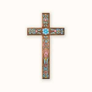 Hand Painted Wooden Cross, Catholic Christian Wall Art, Religious Gifts