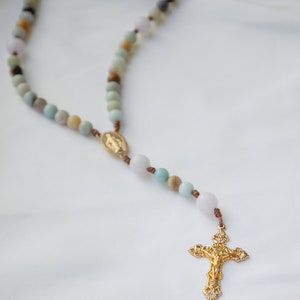 Catholic Gemstone Rosary with Miraculous Medal | Handmade Catholic Gift