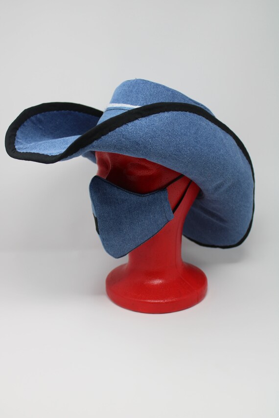 Re-purposed denim cowboy hat and handbag set Denim Cowboy Hat, Saddle Bag Purse, and Mask Set (female) - Etsy main image 4