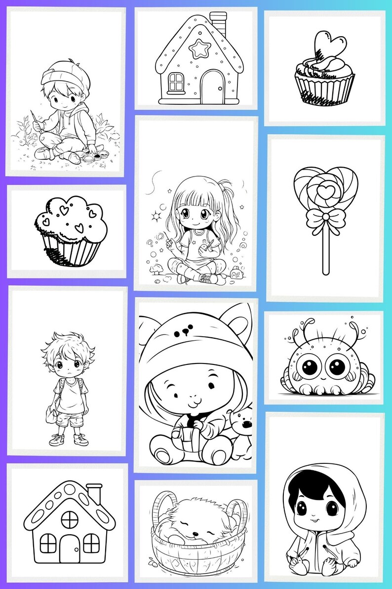 60 Kids Coloring Pages - Etsy