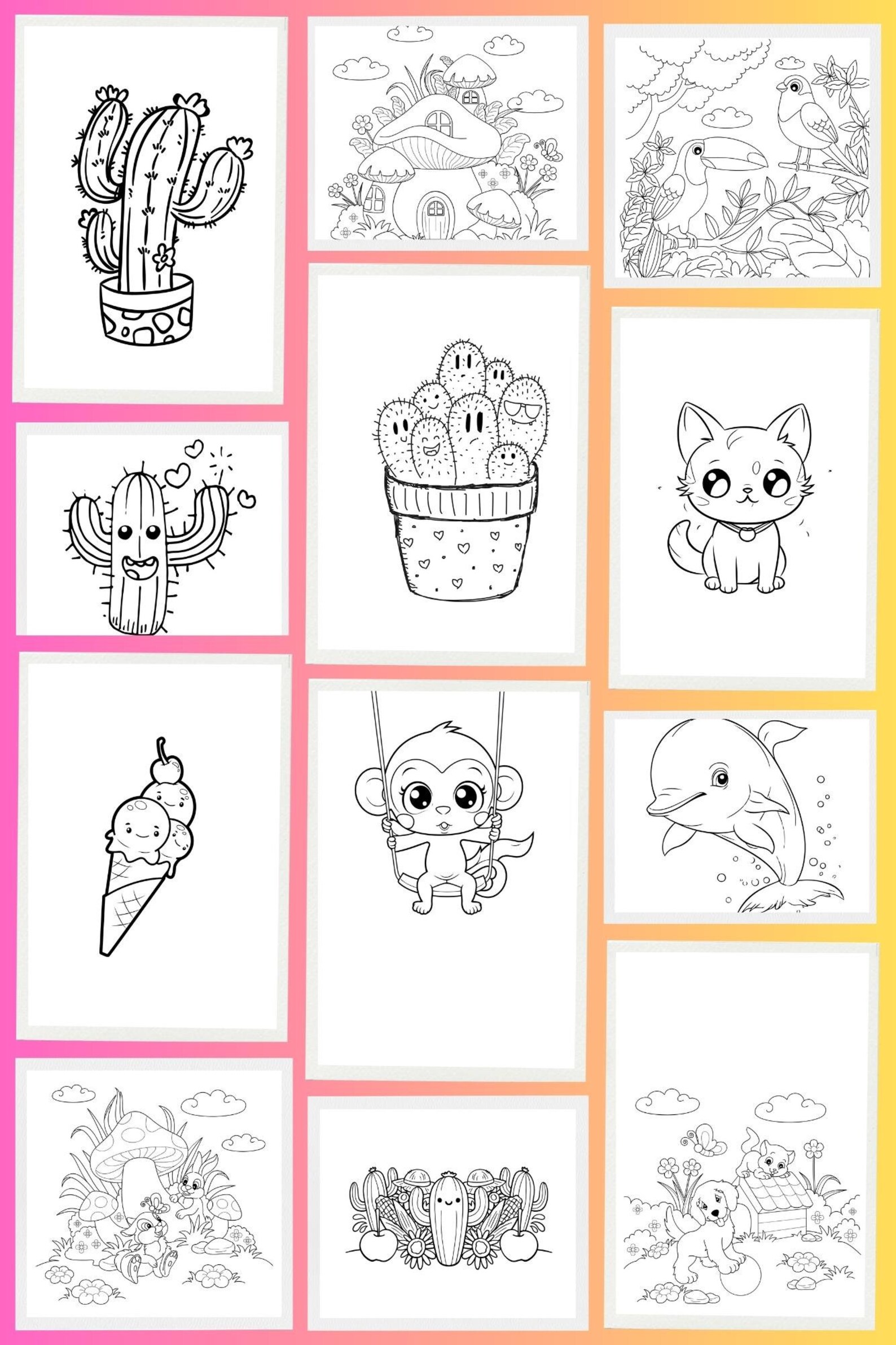 60 Kids Coloring Pages - Etsy