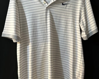 Nike Men’s Striped Dri-fit Victory Golf Polo White-gray Shirt Size M