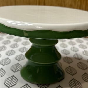 Earthenware 5" White/ Green Dessert/Cake Pedestal Ceramic Stand