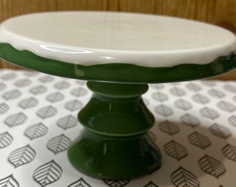 Earthenware 5" White/ Green Dessert/Cake Pedestal Ceramic Stand