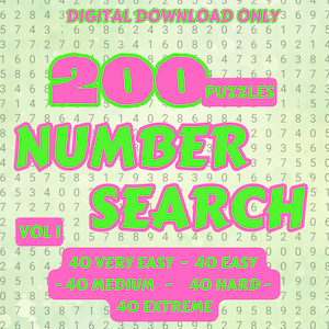 200 Number Search Puzzles for Kids and Adults - Vol 1 | Printable Pages | Instant Download PDF |8.5 x 11 inches | Solutions Included