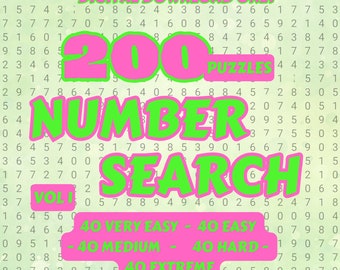 200 Zahlensuchrätsel für Kinder und Erwachsene - Vol 1 | Druckbare Seiten | Sofortiger Download PDF | Lösungen enthalten