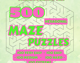 500 sechseckige Labyrinth Puzzles für Kinder und Erwachsene | Druckbare Seiten | Sofortiger Download PDF | Lösungen enthalten