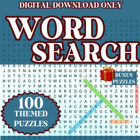 100 Themed Word Search Puzzles + Bonus | 100 Printable Pages for Kids and Adults| Solutions Included | Printable Pages | Instant Download