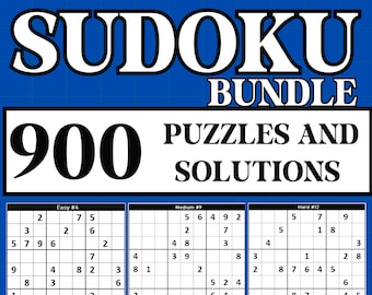 Sudoku-Rätsel bündeln - 300 einfach - 300 mittel - 300 schwer - 6 pro Seite - Druckbare Seiten - Lösungen enthalten