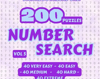 200 Zahlensuchrätsel für Kinder und Erwachsene - Band 5 | Druckbare Seiten | Sofortiger Download PDF | Lösungen enthalten