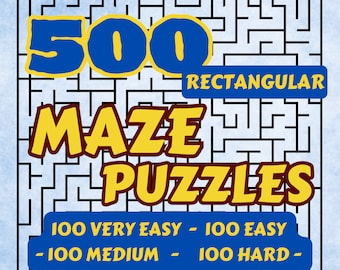500 Laberintos Rectangulares para Niños y Adultos / Páginas Imprimibles / Descarga Instantánea PDF /8.5 x 11 pulgadas / Soluciones Incluidas