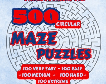 500 Kreislabyrinth Puzzles für Kinder und Erwachsene | Druckbare Seiten | Sofortiger Download PDF | Lösungen enthalten