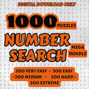 1000 Number Search Puzzles for Kids and Adults | Mega Bundle 5 in 1 | Printable Pages | Instant Download PDF | Solutions Included