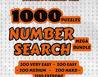 1000 Zahlensuchrätsel für Kinder und Erwachsene | Mega Bundle 5 in 1 | Druckbare Seiten | Sofortiger Download PDF | Lösungen enthalten