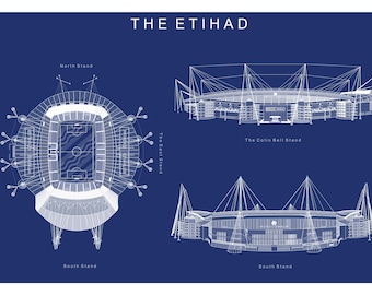 Etihad Stadium Blueprint Art Print: Manchester City Gift