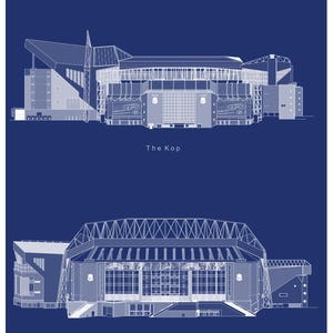 Liverpool FC Blueprint Art | Anfield Stadium Print | Soccer Fan Gift | Liverpool Wall Art | Anfield Stadium
