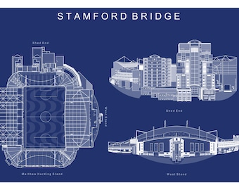 Stamford Bridge Blueprint Poster: Chelsea FC Stadium Art