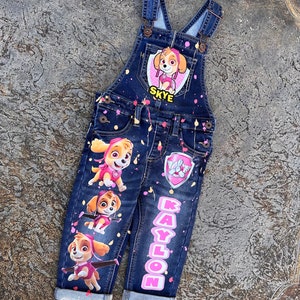 custom birthday overalls for kids paw patrol theme denim overalls for birthday set for kids cartoon birthday outfit set