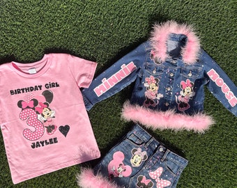 Custom jean jacket and skirt set with fur  ANY THEME