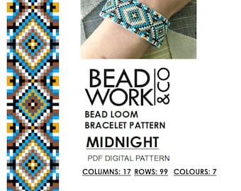 Bead loom Pattern - MIDNIGHT Design - Loom Bracelet - PDF Instant Download