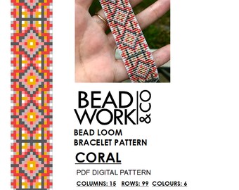 Bead loom Pattern - CORAL Design - Loom Bracelet - PDF Instant Download