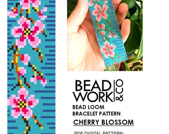 Bead loom Pattern - CHERRY BLOSSOM Design - Loom Bracelet - PDF Instant Download