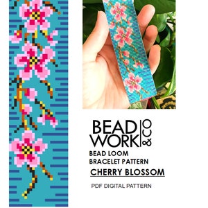 Bead loom Pattern - CHERRY BLOSSOM Design - Loom Bracelet - PDF Instant Download