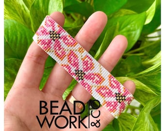 Pink Beadloom Bracelet with sliding bead closure / Miyuki Delica Beaded Bracelet 11/0