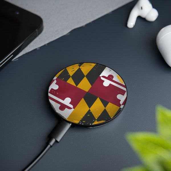 Maryland Flag MagSafe Wireless Charger for iPhone, Apple iPhone Charger, Fast Charging Dock, Charger Stand, iPhone 15 Charger