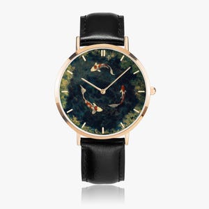 Tranquil Koi Ultra-Thin Leather Strap Quartz Watch image 3