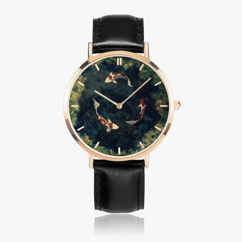 Tranquil Koi Ultra-Thin Leather Strap Quartz Watch image 3