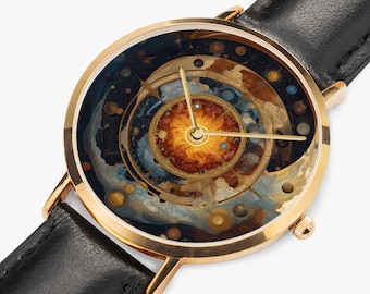 Reloj Celestial Orbit - Reloj de cuarzo con correa de cuero fina