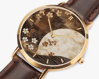Moonlit Garden Harmony Ultra-Thin Leather Strap Quartz Watch
