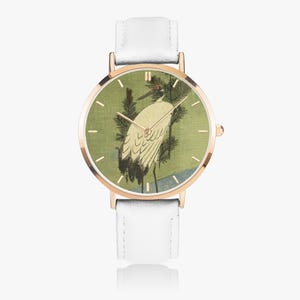 Hiroshige White Crane Watch - Thin Leather Strap Quartz Watch image 7
